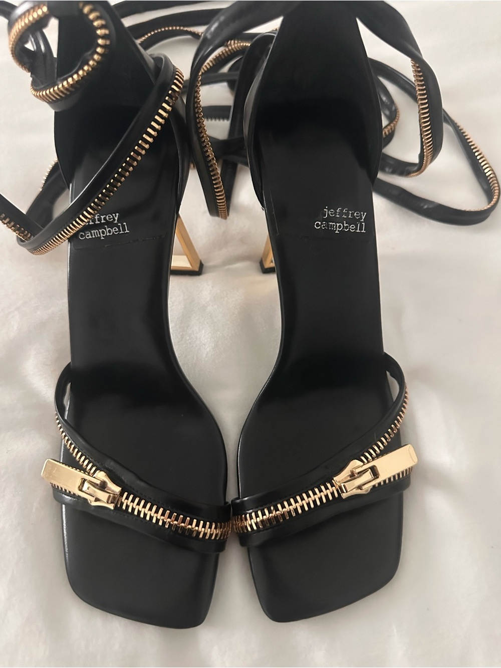 Jeffrey Campbell Black Sandals with Gold Accent Heel - Picture 12 of 12